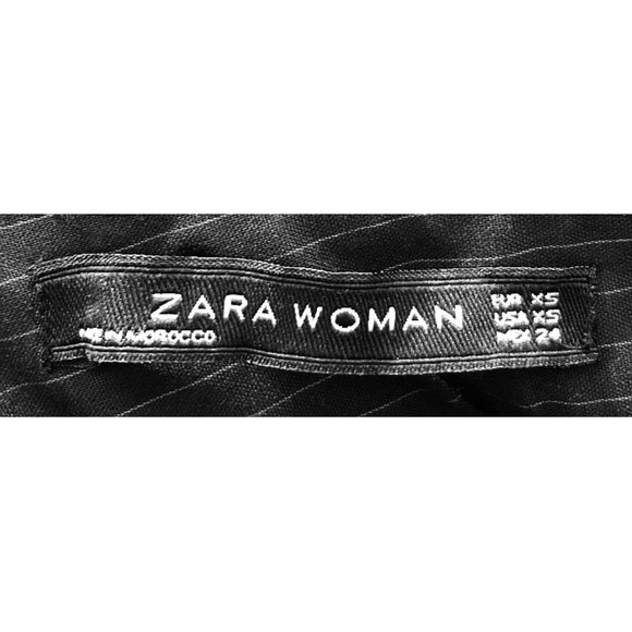 Zara Pinstriped Frilled Top Ruffle Striped High Mock Neck Peplum Back Zip Blouse - Picture 8 of 10